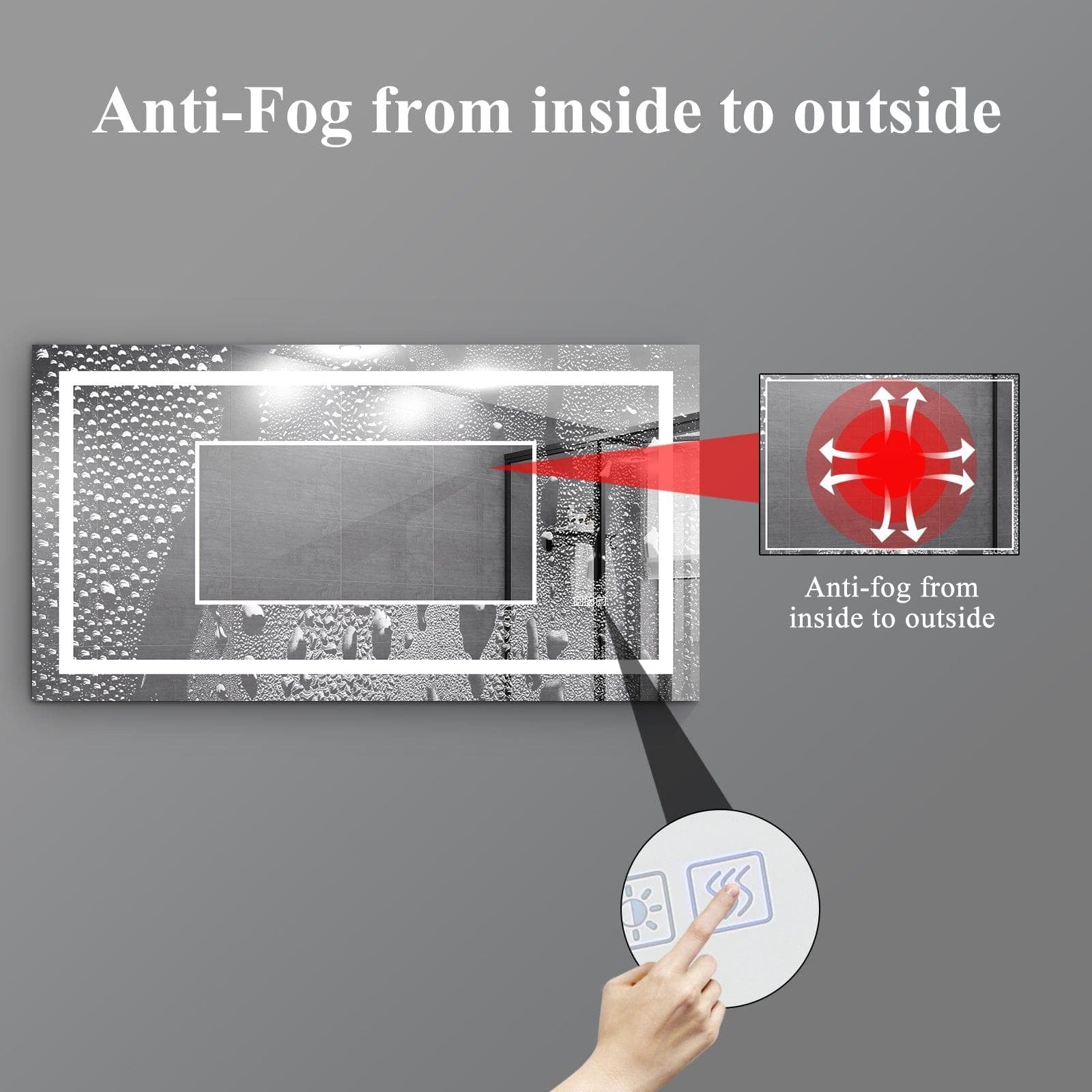 AH-DECOR led mirror LED Bathroom Mirror 60x 32  Inch with lights, anti-Fog & Dimming Led Bathroom Vanity Mirror