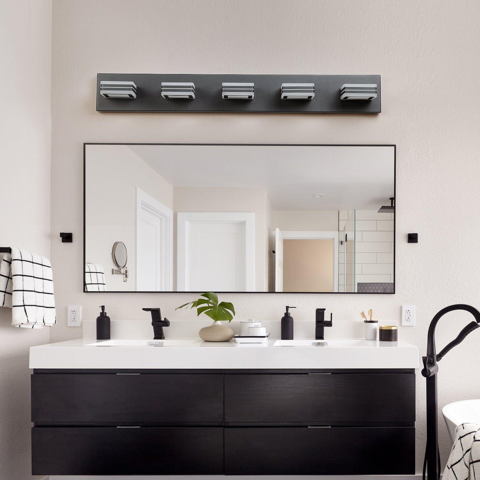 AH-DECOR lighting LED Modern Black Vanity Lights, 5-Lights Acrylic Matte Black Bathroom Vanity Lights Over Mirror