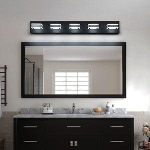 AH-DECOR lighting LED Modern Black Vanity Lights, 5-Lights Acrylic Matte Black Bathroom Vanity Lights Over Mirror