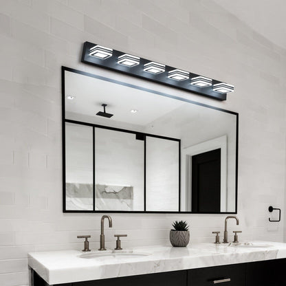 AHDECOR lighting LED Modern Black Vanity Lights, 6-Lights Acrylic Matte Black Bathroom Vanity Lights Over Mirror