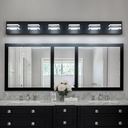 AHDECOR lighting LED Modern Black Vanity Lights, 6-Lights Acrylic Matte Black Bathroom Vanity Lights Over Mirror