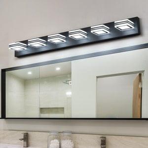 AHDECOR lighting LED Modern Black Vanity Lights, 6-Lights Acrylic Matte Black Bathroom Vanity Lights Over Mirror