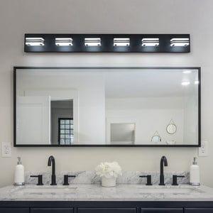 AHDECOR lighting LED Modern Black Vanity Lights, 6-Lights Acrylic Matte Black Bathroom Vanity Lights Over Mirror