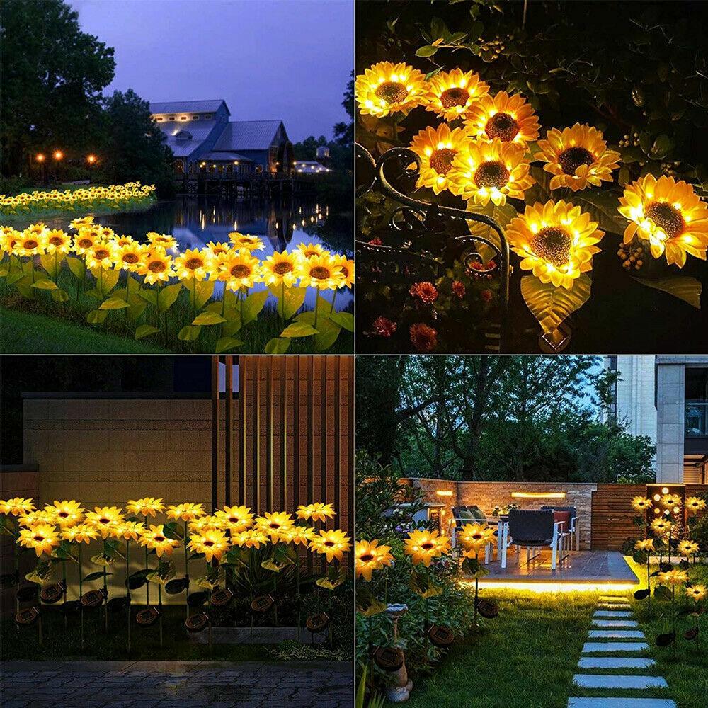 Ah-decor lighting Outdoor Solar Garden Stake Lights; Upgraded LED Solar Powered Light with 20 LED Sunflower;  Waterproof Solar Decorative Lights for Garden;  Patio;  Backyard (2 Pack)