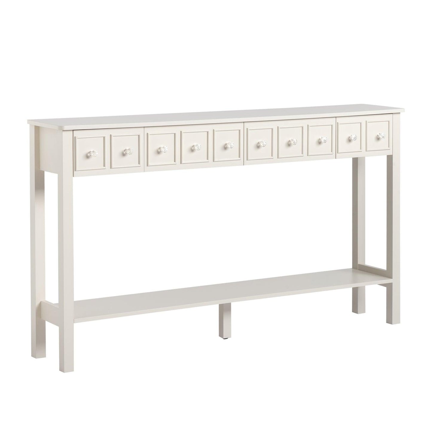 AH-DECOR White Console Table With Drawers Bottom Shelf Storage