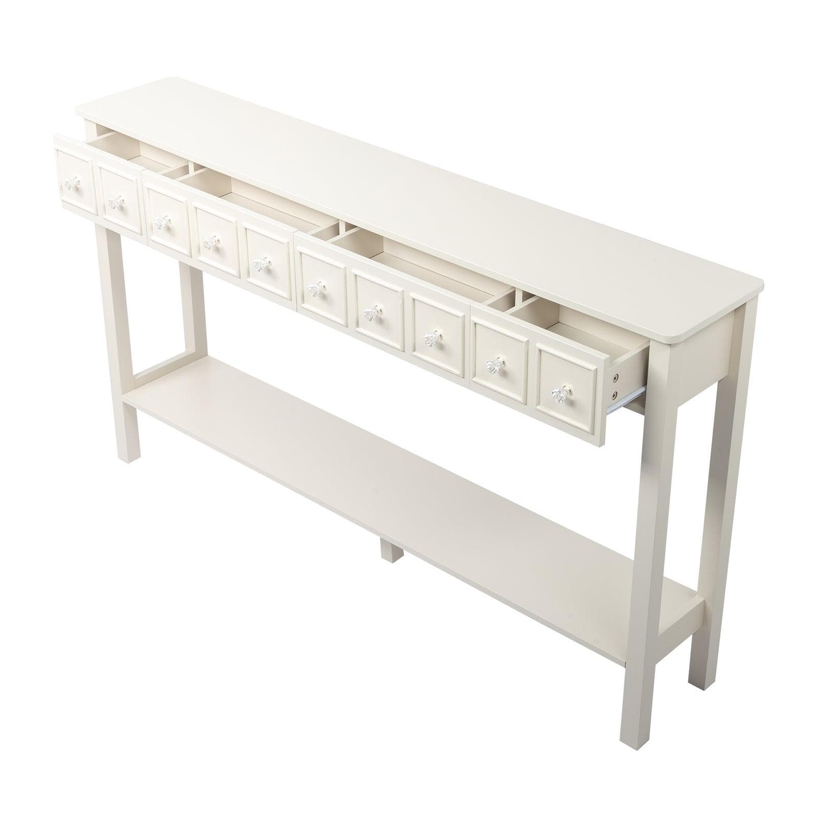 AH-DECOR White Console Table With Drawers Bottom Shelf Storage