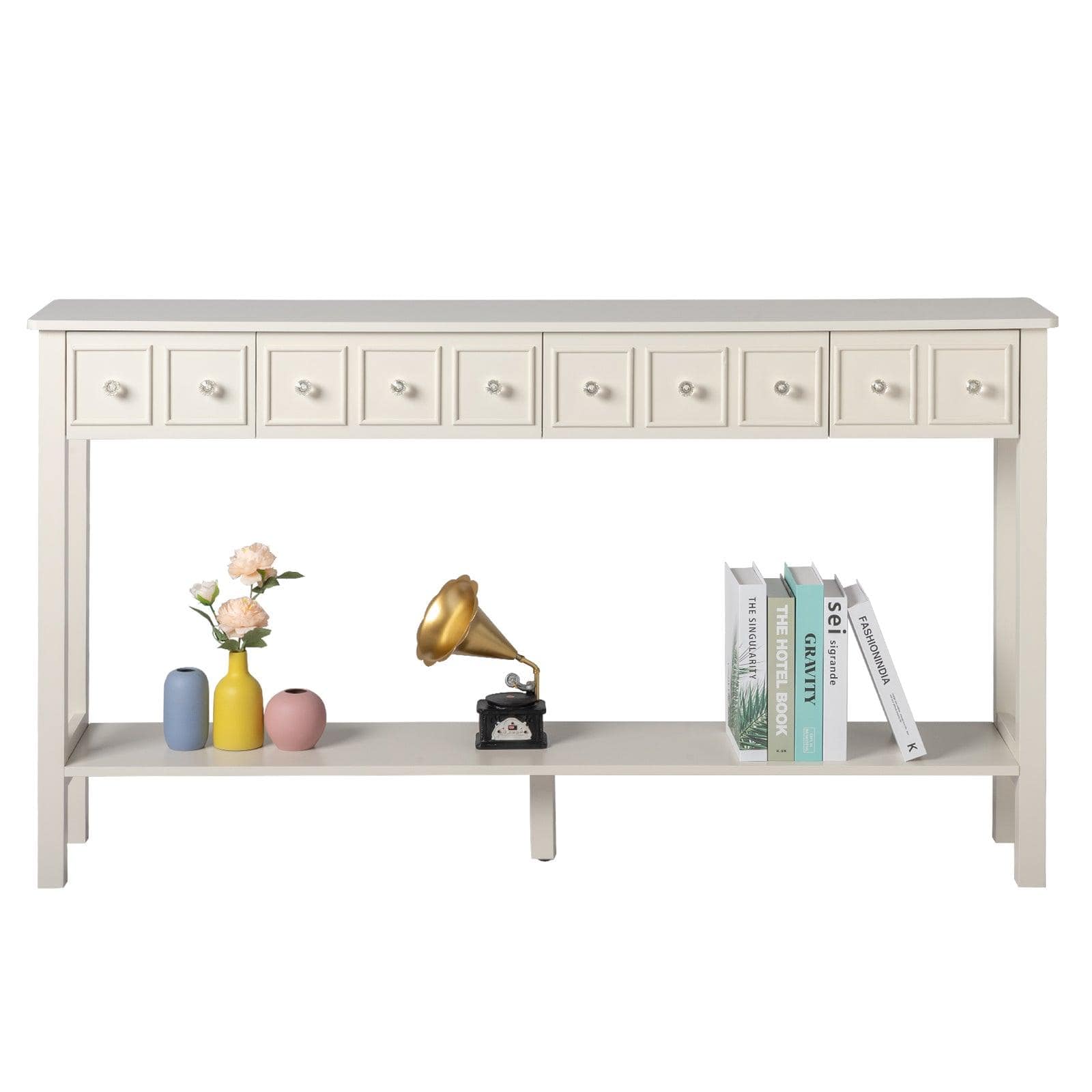 AH-DECOR White Console Table With Drawers Bottom Shelf Storage