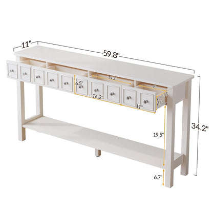 AH-DECOR White Console Table With Drawers Bottom Shelf Storage