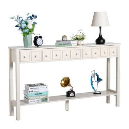 AH-DECOR White Console Table With Drawers Bottom Shelf Storage