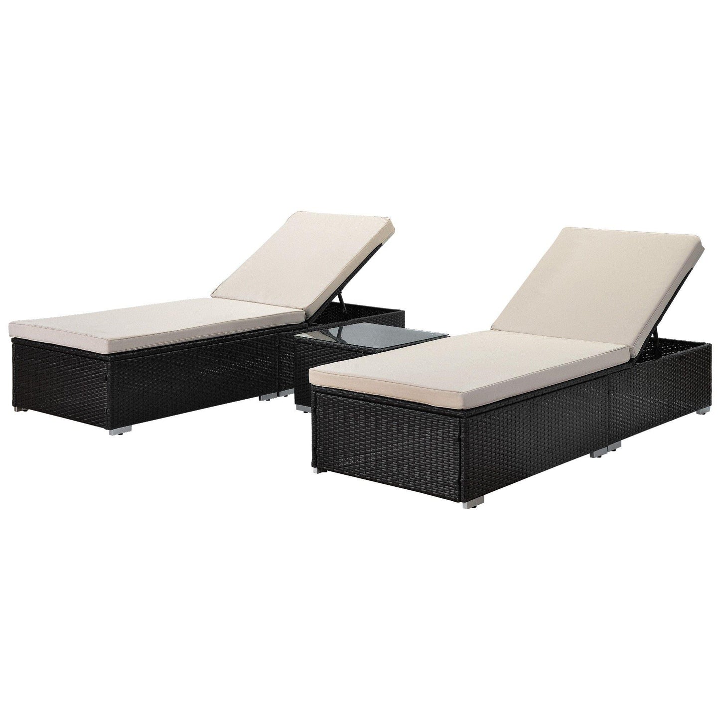 AH-DECOR Loungers Outdoor Garden 3 Piece Wicker Patio Chaise Lounge Set, adjustable chair; chase longue; lazy boy recliner; outdoor lounge chairs set of 2;beach chairs; recliner chair with coffee table