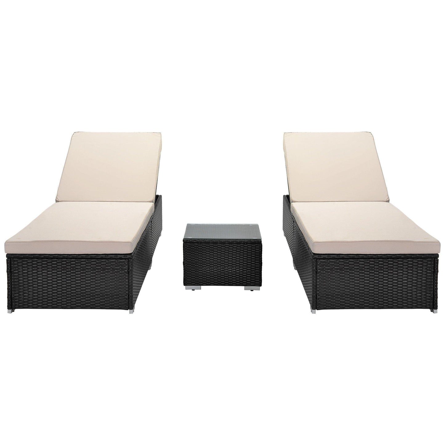 AH-DECOR Loungers Outdoor Garden 3 Piece Wicker Patio Chaise Lounge Set, adjustable chair; chase longue; lazy boy recliner; outdoor lounge chairs set of 2;beach chairs; recliner chair with coffee table