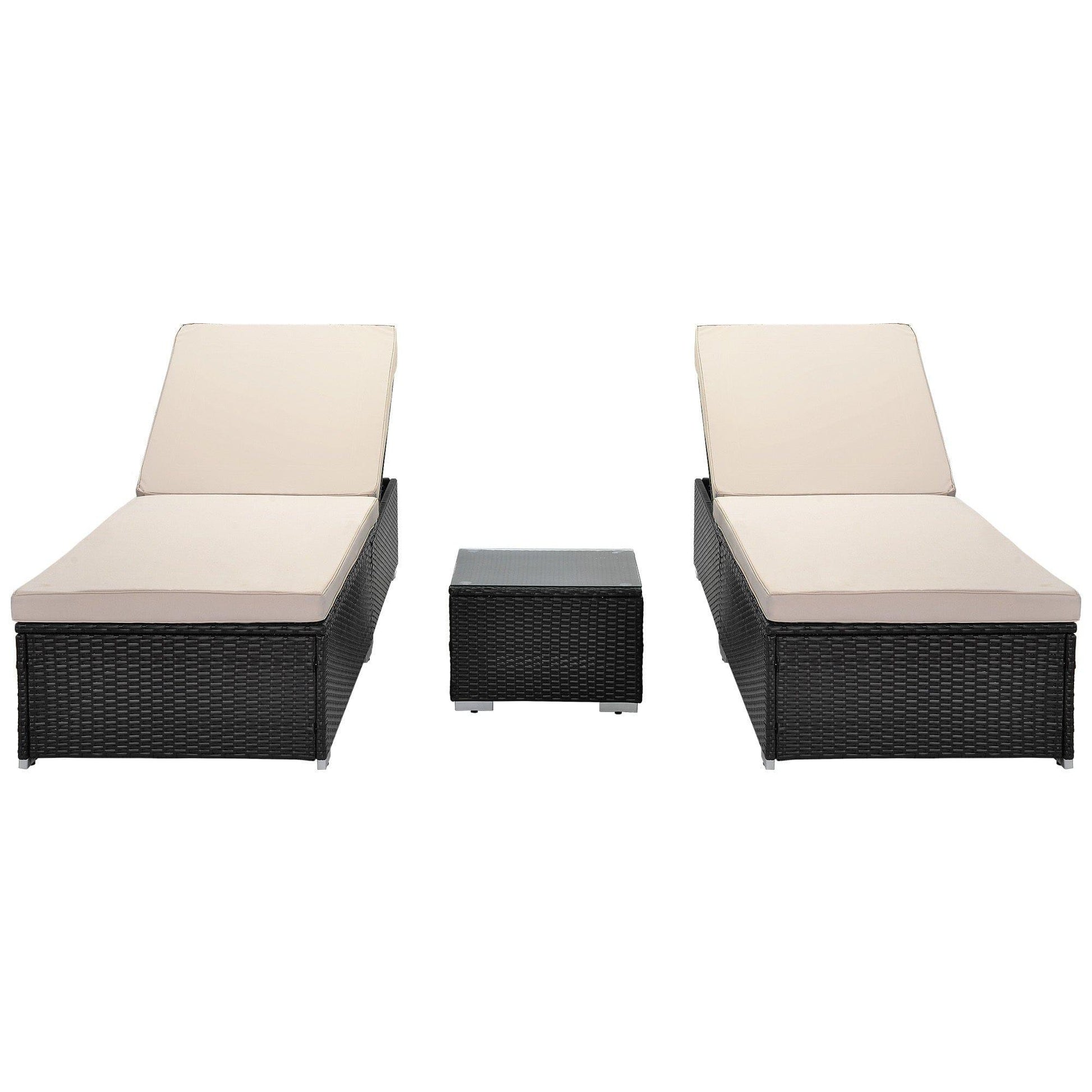 AH-DECOR Loungers Outdoor Garden 3 Piece Wicker Patio Chaise Lounge Set, adjustable chair; chase longue; lazy boy recliner; outdoor lounge chairs set of 2;beach chairs; recliner chair with coffee table