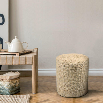 Ah-decor ottoman Decor Round Pouf Ottoman Double-Strand Beige Paper Rope Pouf Footrest, Foot Stool, for Bed Room Living | Room | Accent Seat