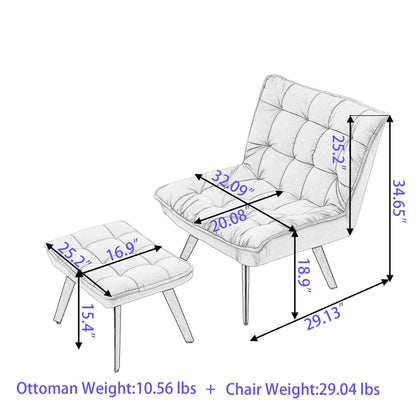 AHDECOR Ottoman Modern Soft Teddy Fabric Material Large Width Accent Chair Leisure Chair Armchair TV Chair Bedroom Chair With Ottoman Black Legs For Indoor Home And Living Room,White