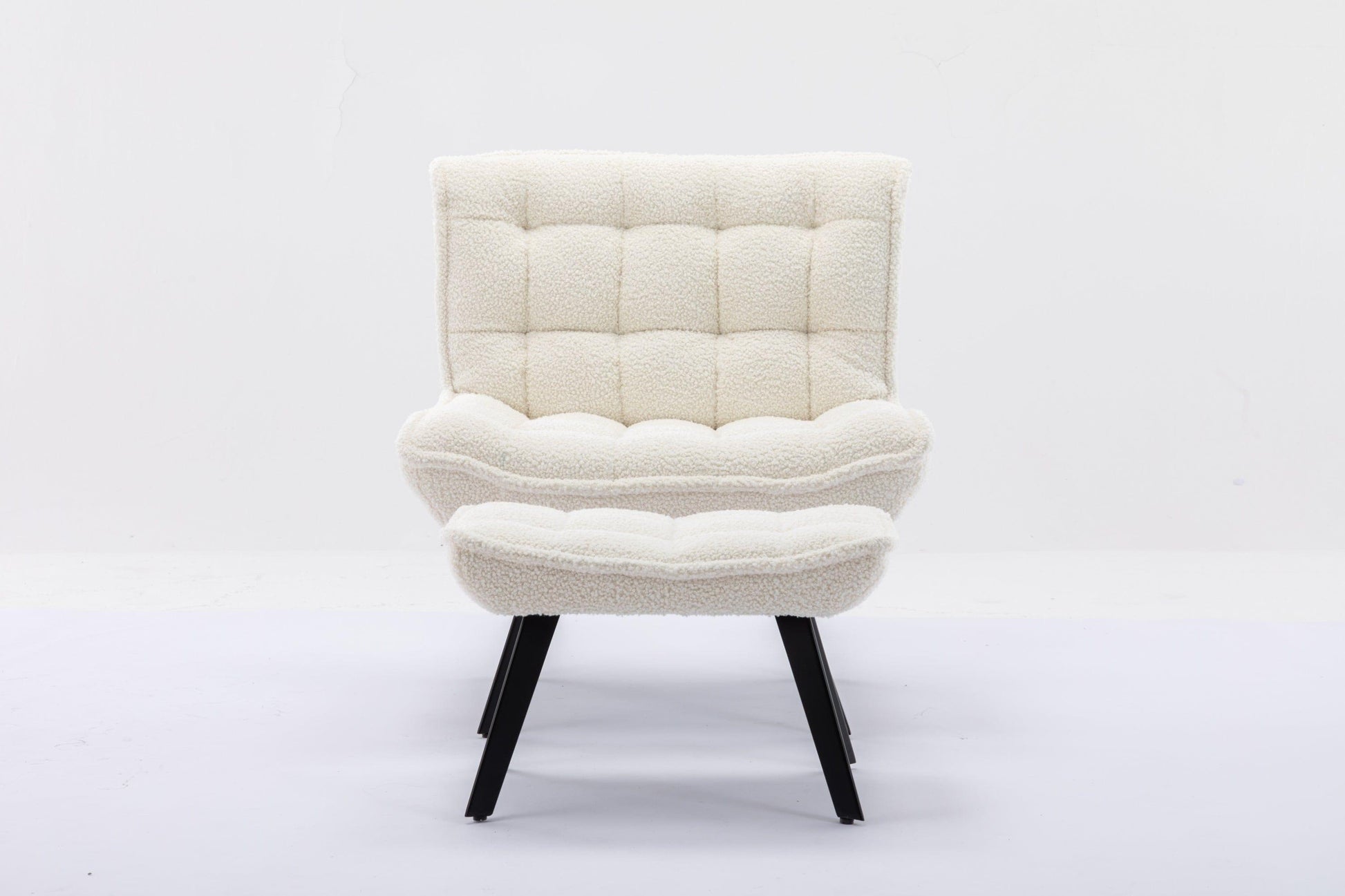 AHDECOR Ottoman Modern Soft Teddy Fabric Material Large Width Accent Chair Leisure Chair Armchair TV Chair Bedroom Chair With Ottoman Black Legs For Indoor Home And Living Room,White