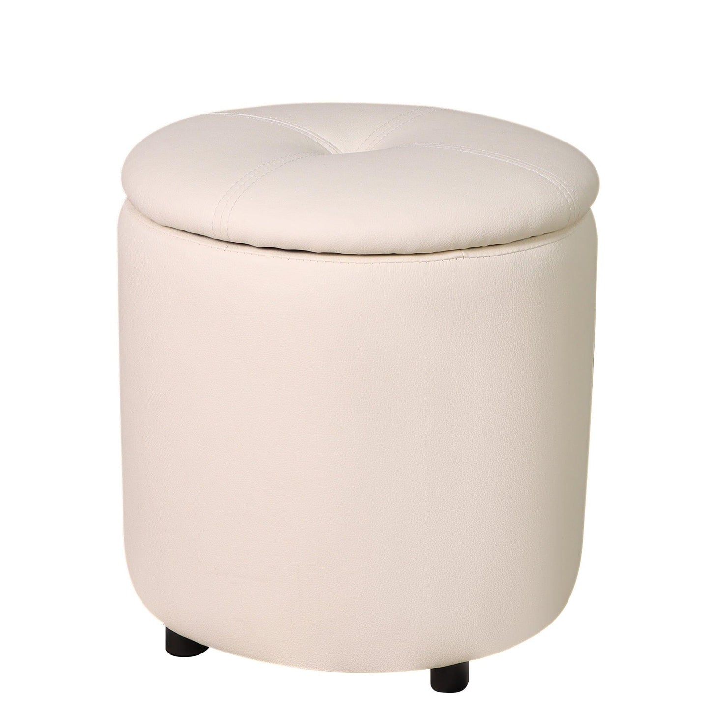 AHDECOR ottoman Round Storage Ottoman Faux Leather Upholstered Footrest Stool for Living Room Bedroom