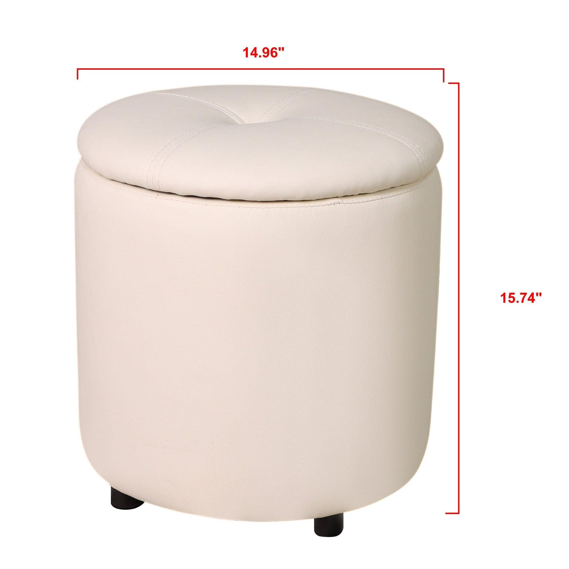 AHDECOR ottoman Round Storage Ottoman Faux Leather Upholstered Footrest Stool for Living Room Bedroom