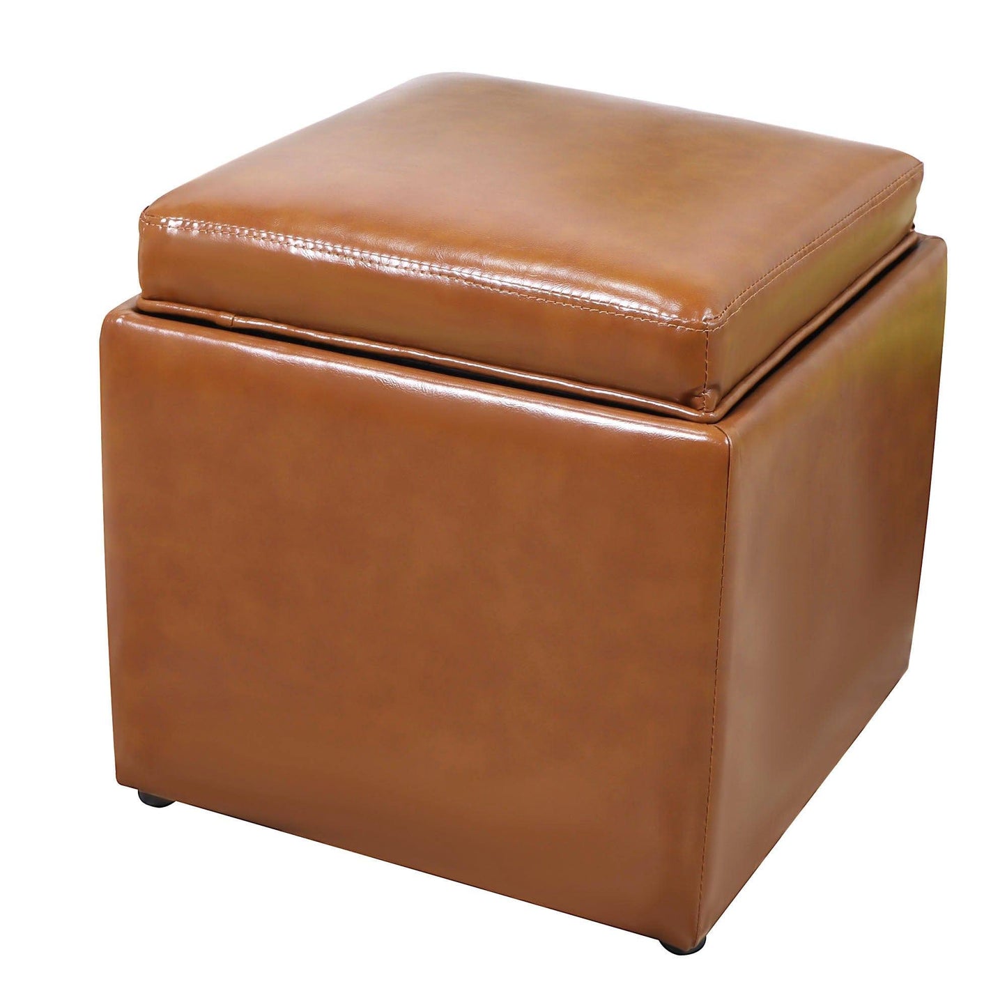 AHDECOR ottoman Square Storage Ottoman with Tray Faux Leather Upholstered Footrest Stool, Seat as Side Coffee Table for Living Room