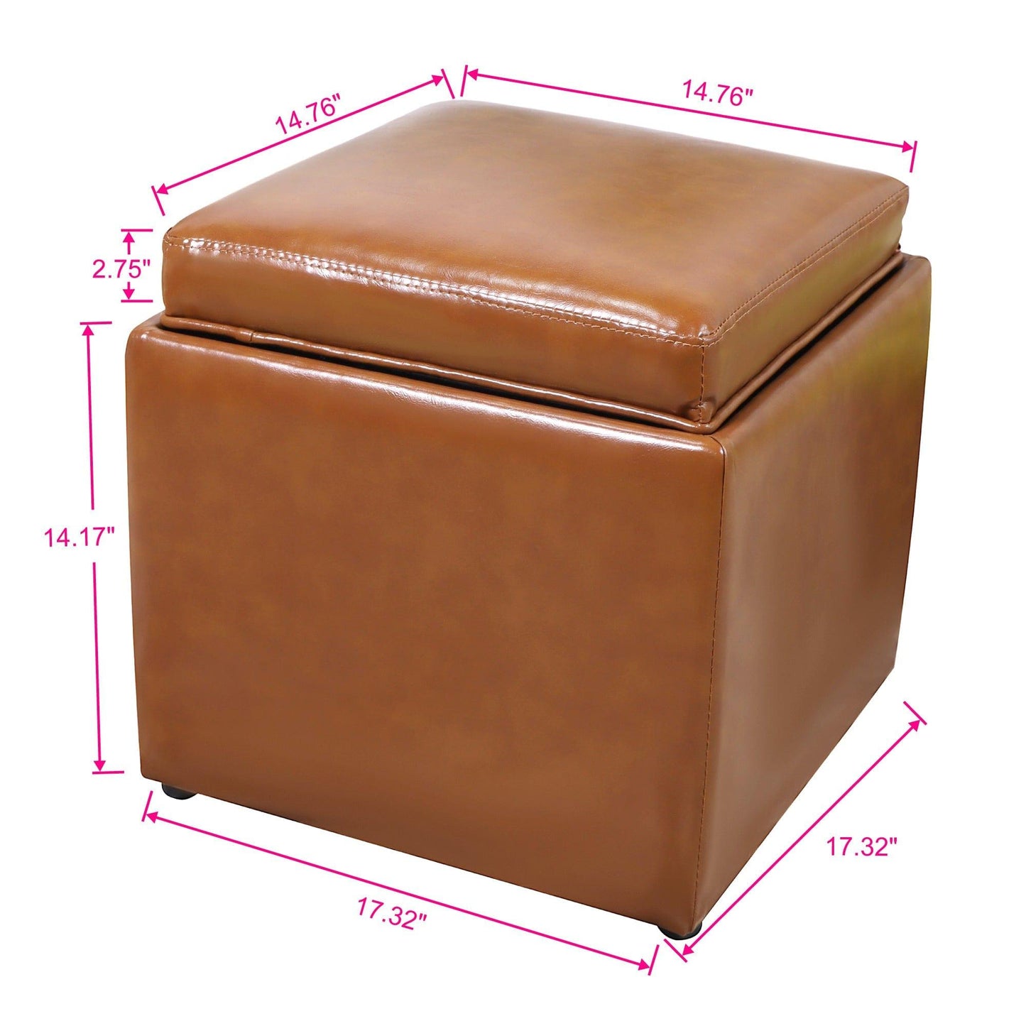 AHDECOR ottoman Square Storage Ottoman with Tray Faux Leather Upholstered Footrest Stool, Seat as Side Coffee Table for Living Room