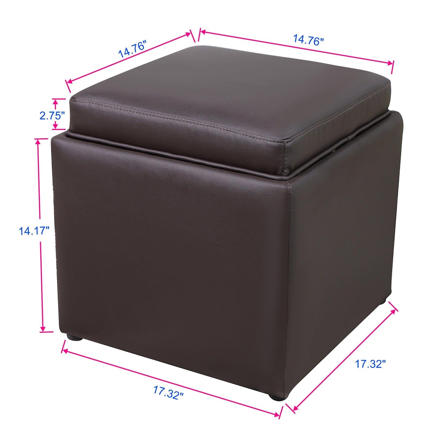 AHDECOR ottoman Square Storage Ottoman with Tray Faux Leather Upholstered Footrest Stool, Seat as Side Coffee Table for Living Room