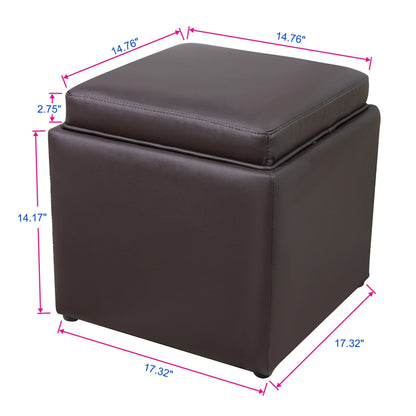 AHDECOR ottoman Square Storage Ottoman with Tray Faux Leather Upholstered Footrest Stool, Seat as Side Coffee Table for Living Room