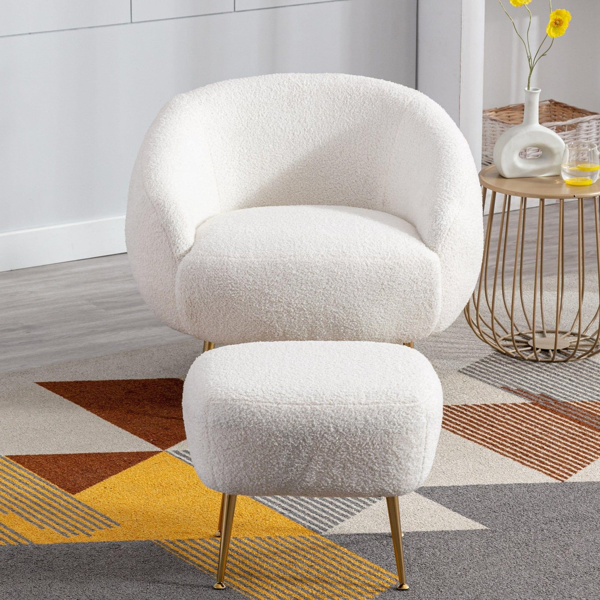 AH-DECOR ottoman White Accent Chair with Ottoman for bedroom and living room