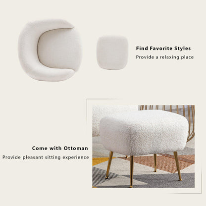 AH-DECOR ottoman White Accent Chair with Ottoman for bedroom and living room