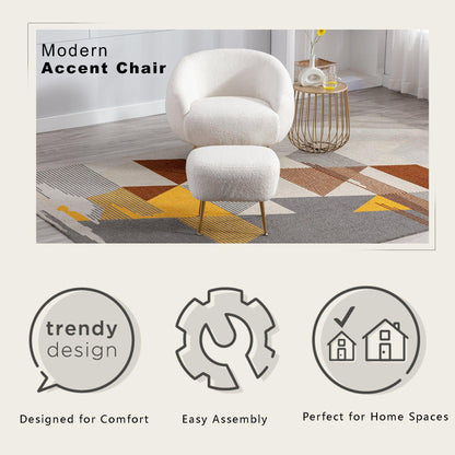 AH-DECOR ottoman White Accent Chair with Ottoman for bedroom and living room