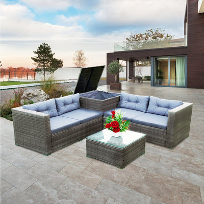 AHDECOR Patio Furniture Sets 4 Pieces Patio Sectional Wicker Rattan Outdoor Furniture Sofa Set with Storage Box Grey