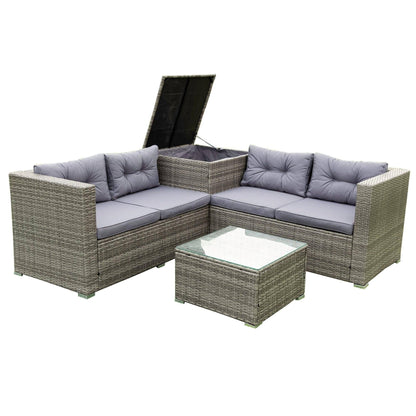 AHDECOR Patio Furniture Sets 4 Pieces Patio Sectional Wicker Rattan Outdoor Furniture Sofa Set with Storage Box Grey