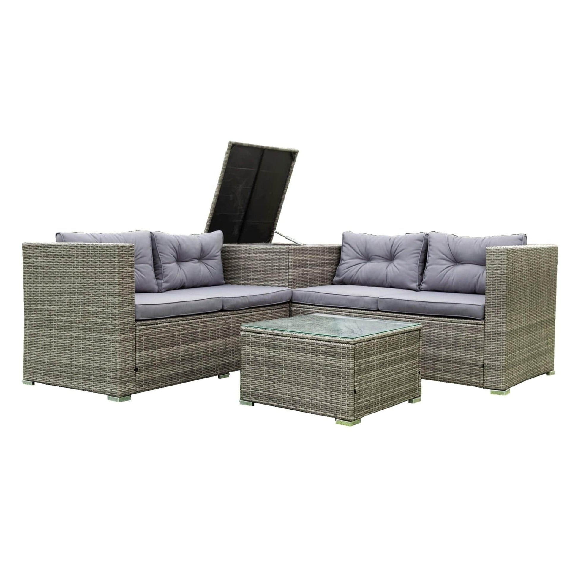 AHDECOR Patio Furniture Sets 4 Pieces Patio Sectional Wicker Rattan Outdoor Furniture Sofa Set with Storage Box Grey