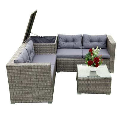 AHDECOR Patio Furniture Sets 4 Pieces Patio Sectional Wicker Rattan Outdoor Furniture Sofa Set with Storage Box Grey