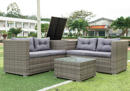 AHDECOR Patio Furniture Sets 4 Pieces Patio Sectional Wicker Rattan Outdoor Furniture Sofa Set with Storage Box Grey