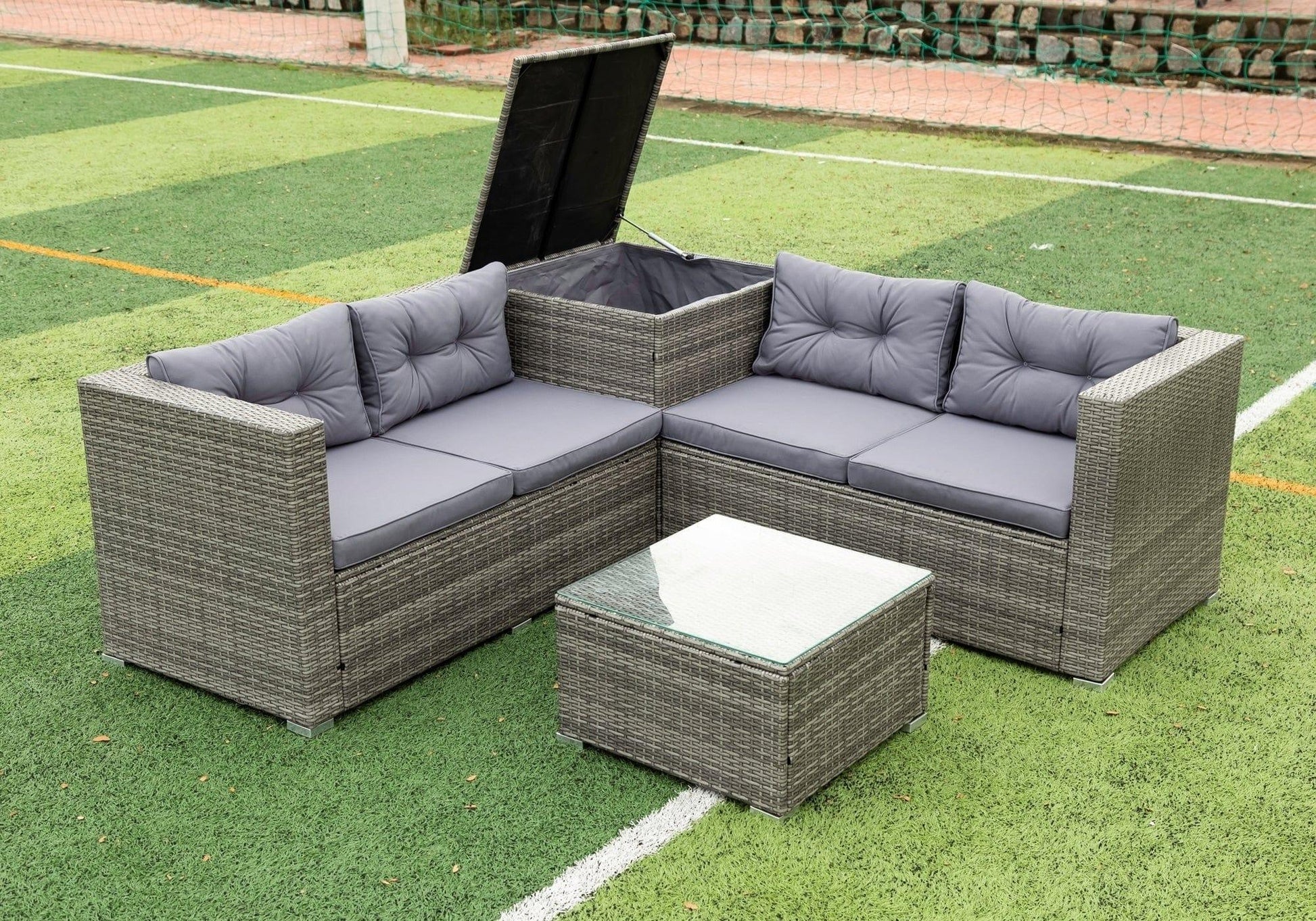 AHDECOR Patio Furniture Sets 4 Pieces Patio Sectional Wicker Rattan Outdoor Furniture Sofa Set with Storage Box Grey