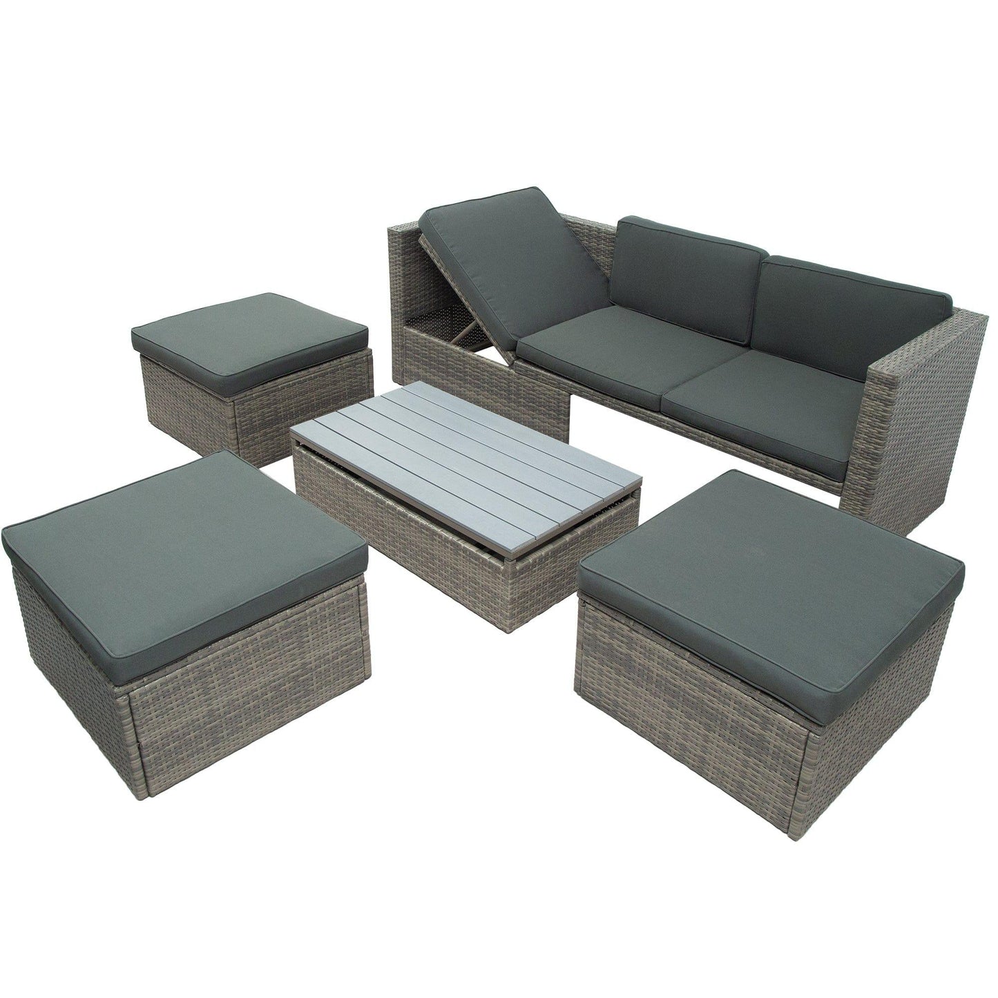 AH-DECOR Patio Furniture Sets Patio Furniture Sets, 5-Piece Patio Wicker Sofa with Adjustable Backrest, Cushions, Ottomans and Lift Top Coffee Table