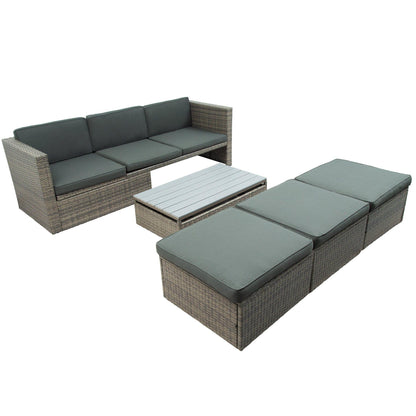 AH-DECOR Patio Furniture Sets Patio Furniture Sets, 5-Piece Patio Wicker Sofa with Adjustable Backrest, Cushions, Ottomans and Lift Top Coffee Table