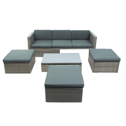 AH-DECOR Patio Furniture Sets Patio Furniture Sets, 5-Piece Patio Wicker Sofa with Adjustable Backrest, Cushions, Ottomans and Lift Top Coffee Table