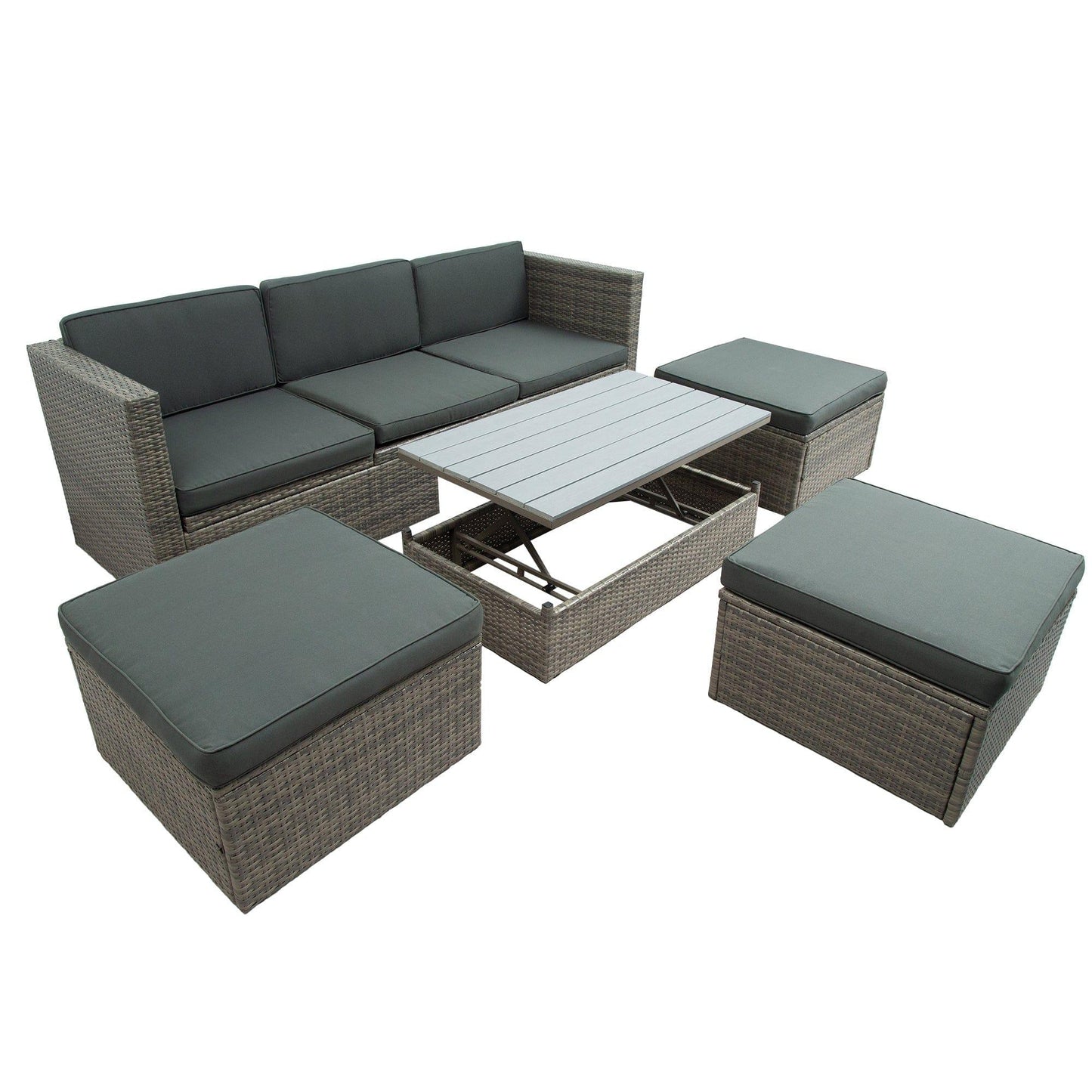 AH-DECOR Patio Furniture Sets Patio Furniture Sets, 5-Piece Patio Wicker Sofa with Adjustable Backrest, Cushions, Ottomans and Lift Top Coffee Table