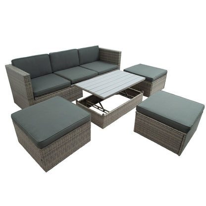 AH-DECOR Patio Furniture Sets Patio Furniture Sets, 5-Piece Patio Wicker Sofa with Adjustable Backrest, Cushions, Ottomans and Lift Top Coffee Table