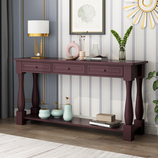 Ah-decor sofa table Console Table for Entryway Wood Sofa Table with Storage Drawers and Bottom Shelf for Hallway Living Room Brown Color