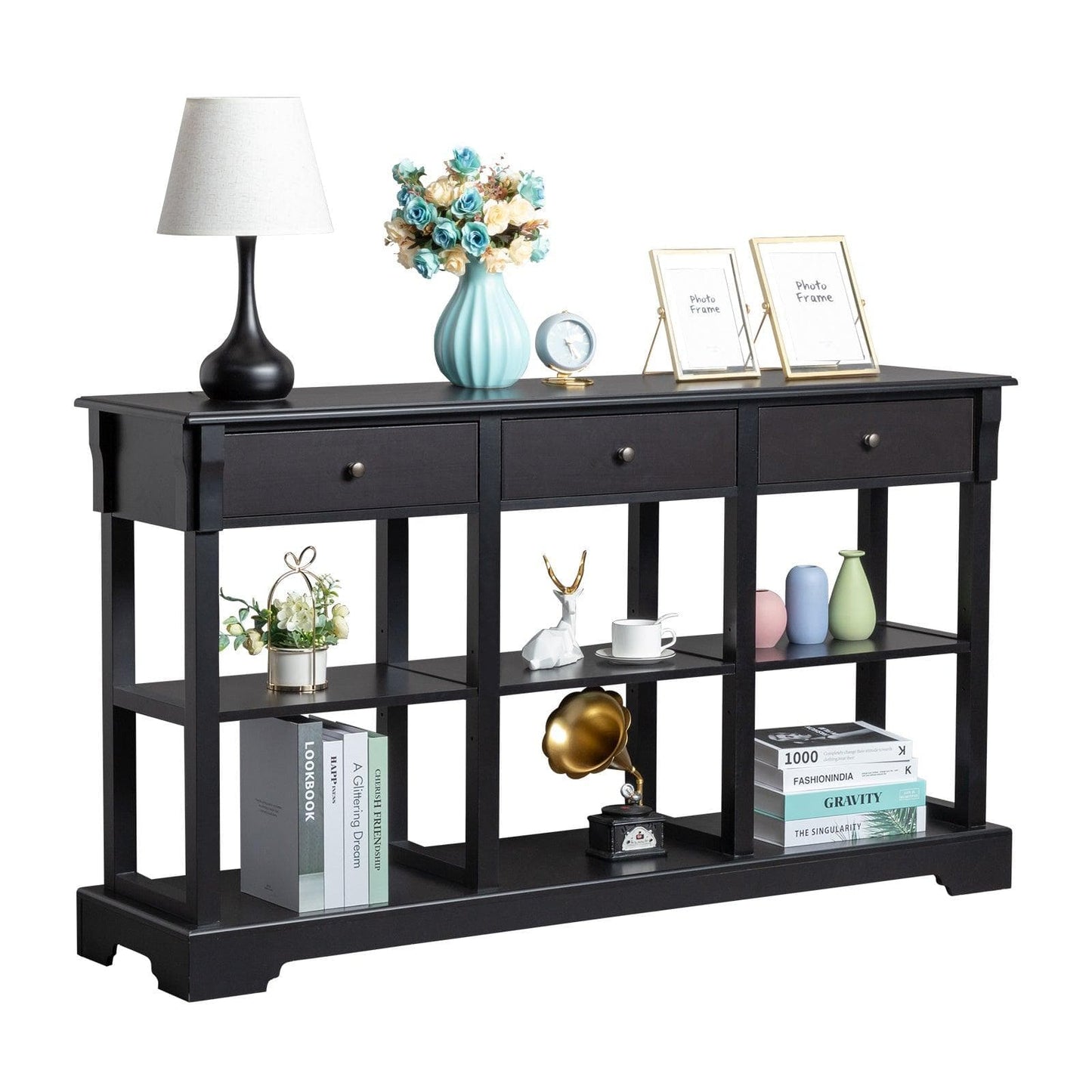 AH-DECOR sofa table Kitchen Buffet Cabinet Sideboard with Open Shelves and 3 Drawers