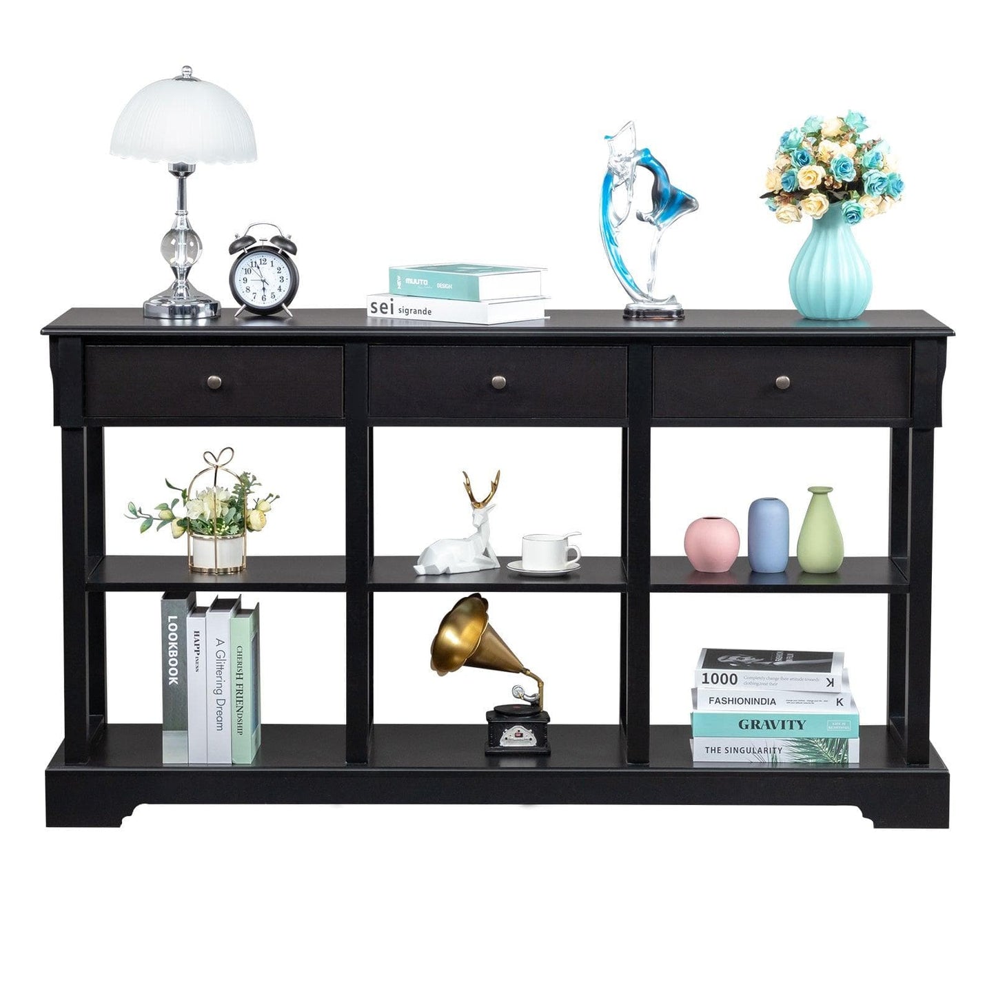 AH-DECOR sofa table Kitchen Buffet Cabinet Sideboard with Open Shelves and 3 Drawers