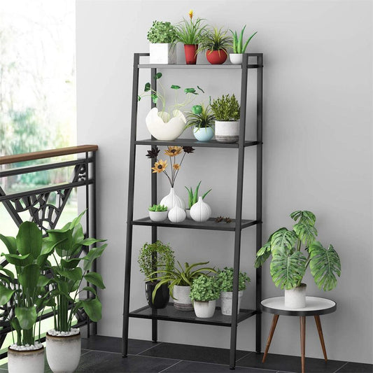 Ah-decor storage shelf Multifunctional Metal Storage Shelves, Black Ladder Small Bookshelf  for Home Decor