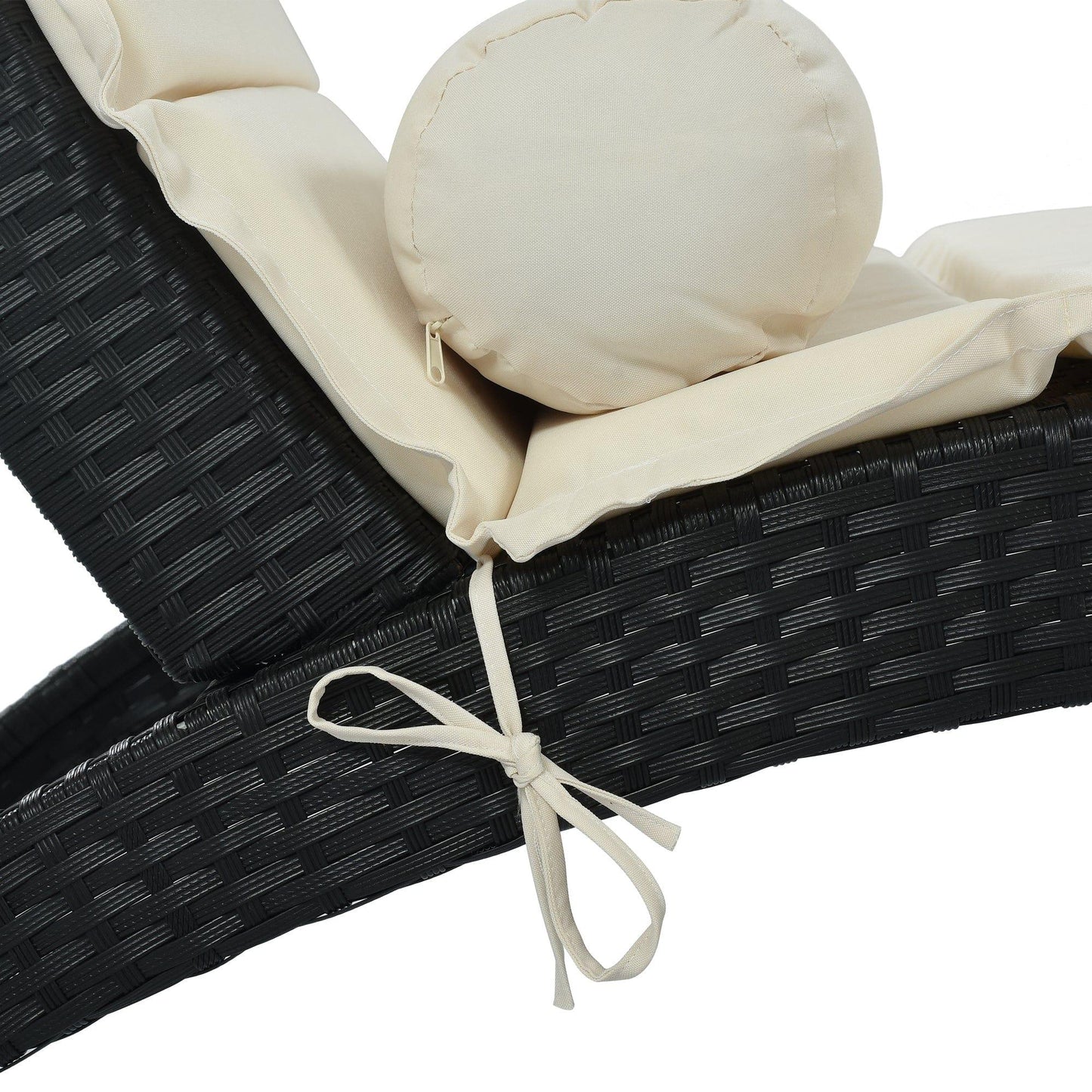 AH-DECOR Sun Lounger Patio Wicker Sun Lounger, PE Rattan Foldable Chaise Lounger with Removable Cushion and Bolster Pillow, Black Wicker and Beige Cushion (2 sets)