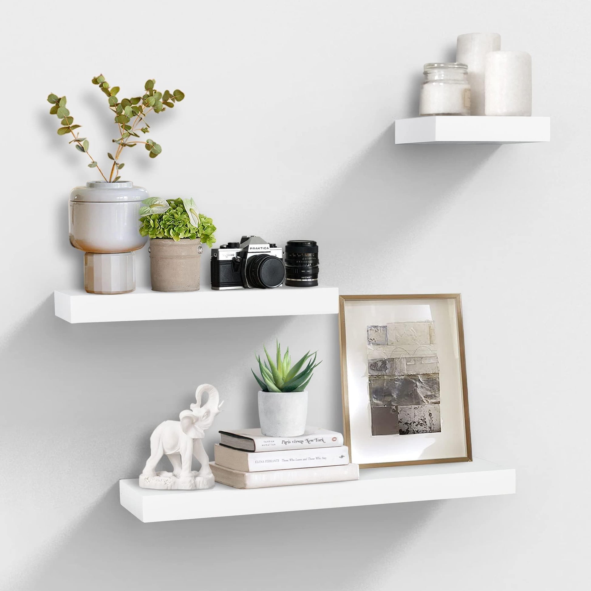 AHDECOR-HOME wall rack 3 Pieces with multi-length / White AHDECOR White Floating Shelves, Wall Mounted Ledge Shelves Wide Panel for Bedroom Office Kitchen Living Room, 5.9" Deep, Set of 3