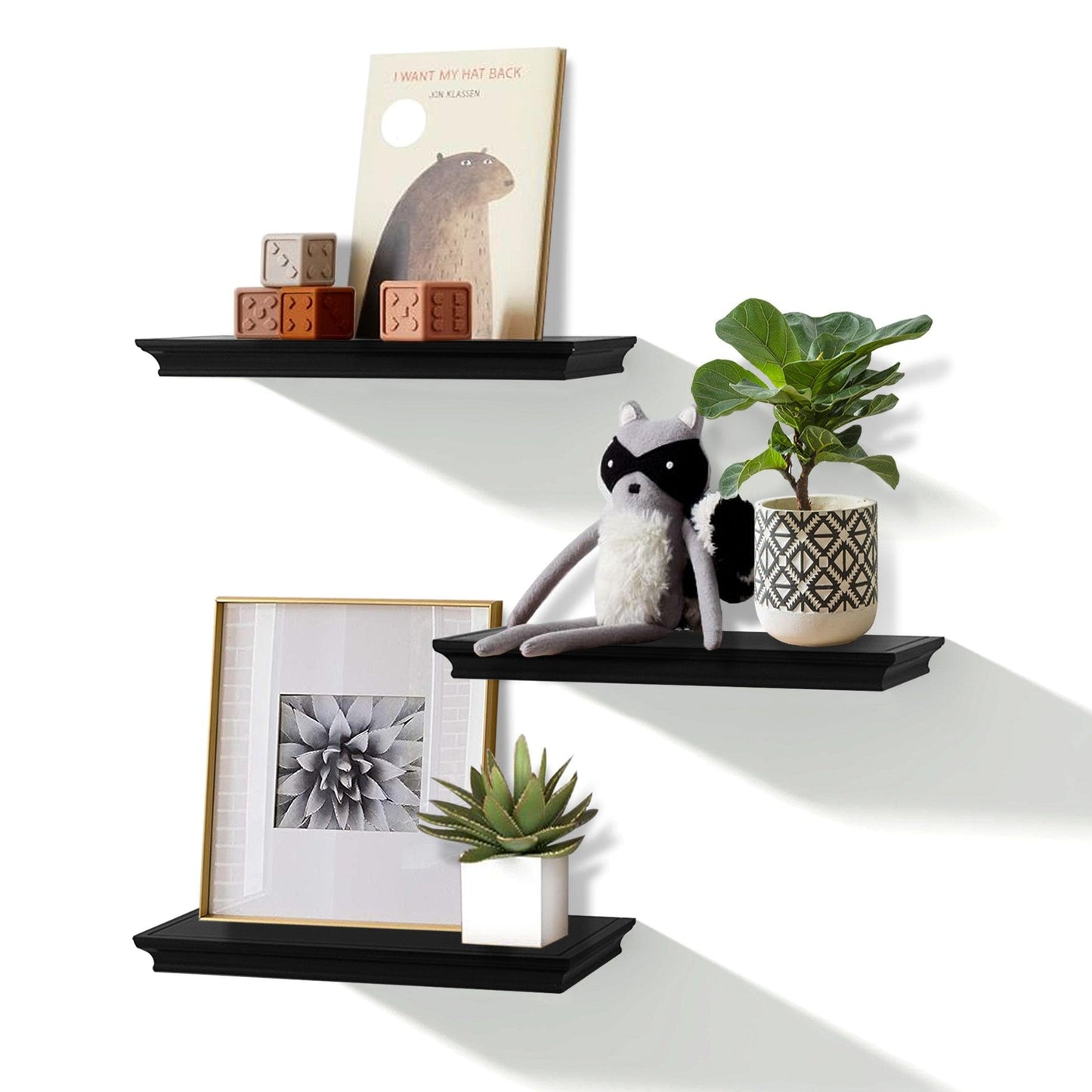 Ah-decor wall rack Set Of 3 Black Floating Shelves With Invisible Brackets