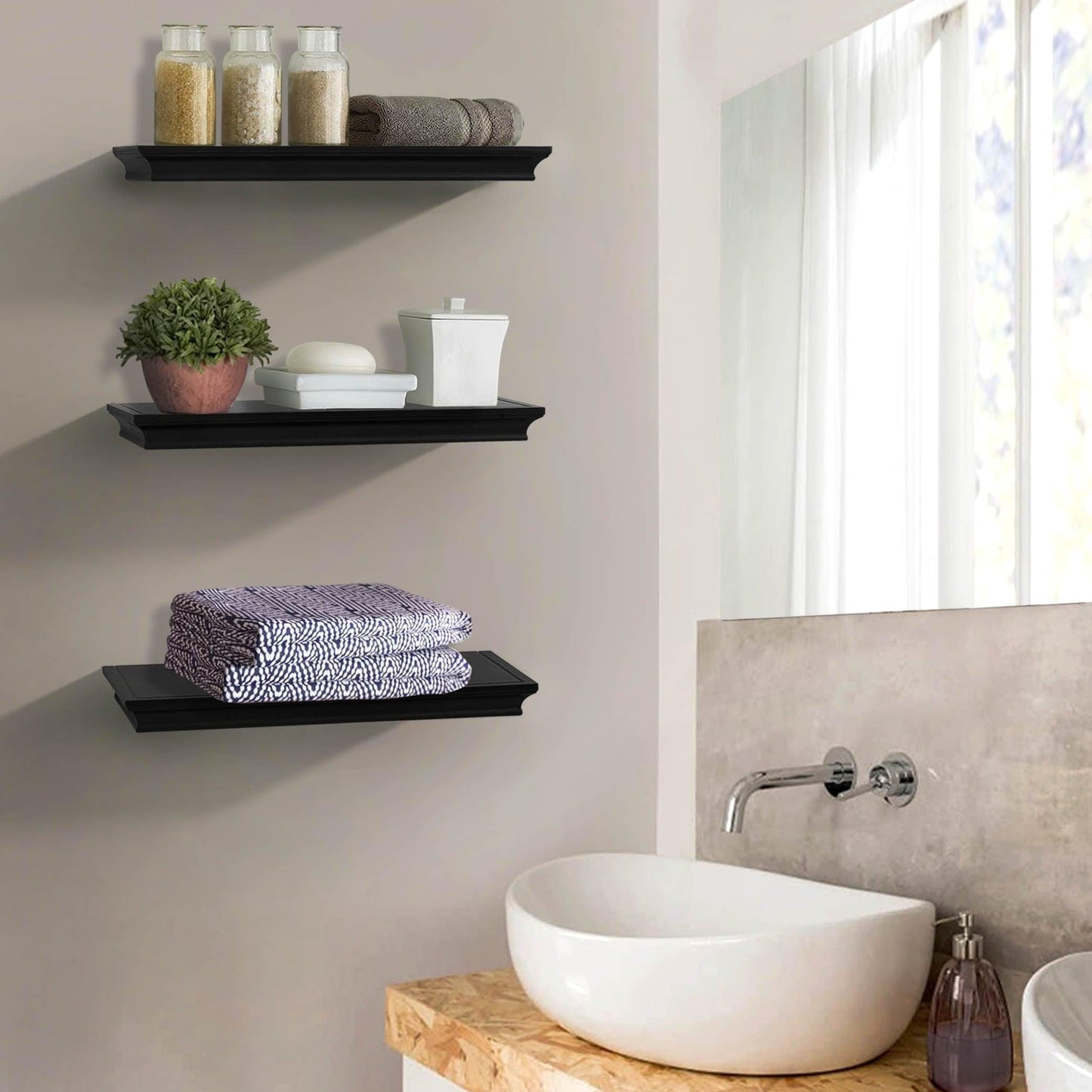 Ah-decor wall rack Set Of 3 Black Floating Shelves With Invisible Brackets