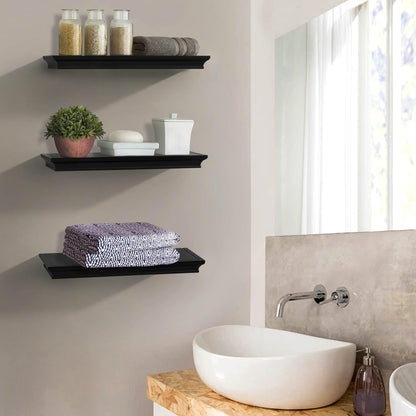 Ah-decor wall rack Set Of 3 Black Floating Shelves With Invisible Brackets