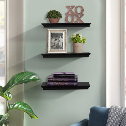 Ah-decor wall rack Set Of 3 Black Floating Shelves With Invisible Brackets