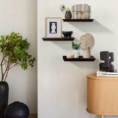 AH-DECOR wall shelf Set Of 3 Espresso Brown Floating Shelves With Invisible Brackets